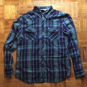 Casual plaid button down with pearl snaps